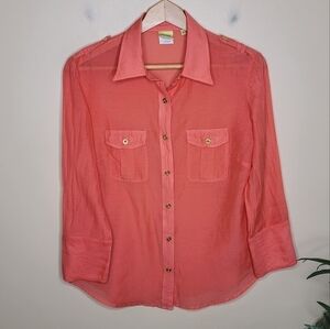 Craig Taylor Piper Silk Blend Long Sleeve Blouse Sundrenched Orange Size Medium